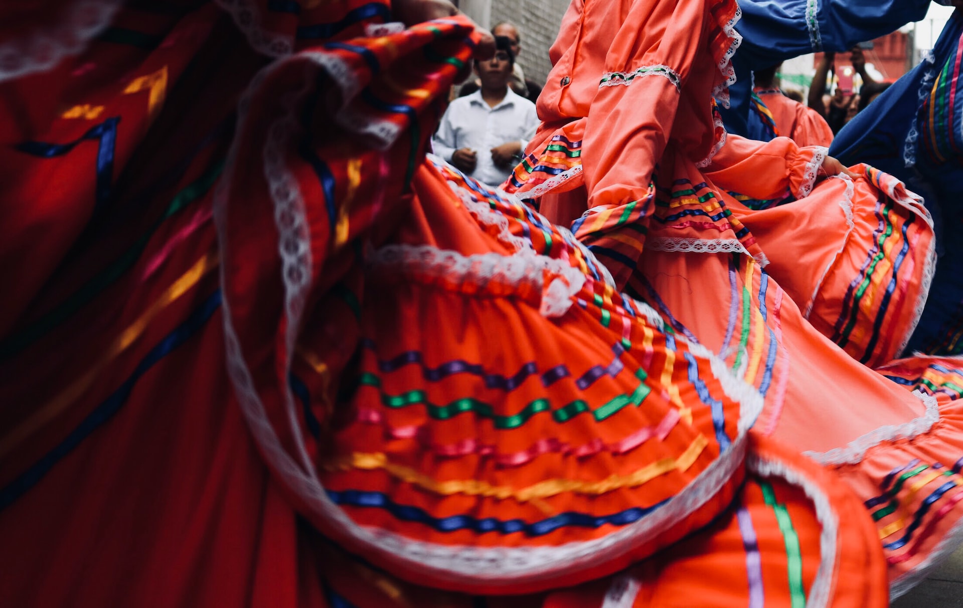 Image of swirling traditional Hispanic Dresses